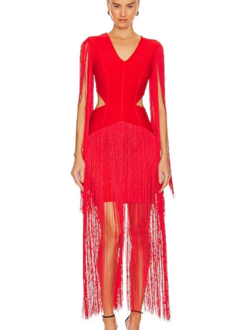 NWT Elliatt Red Fringe High-Low V-Neck Dress